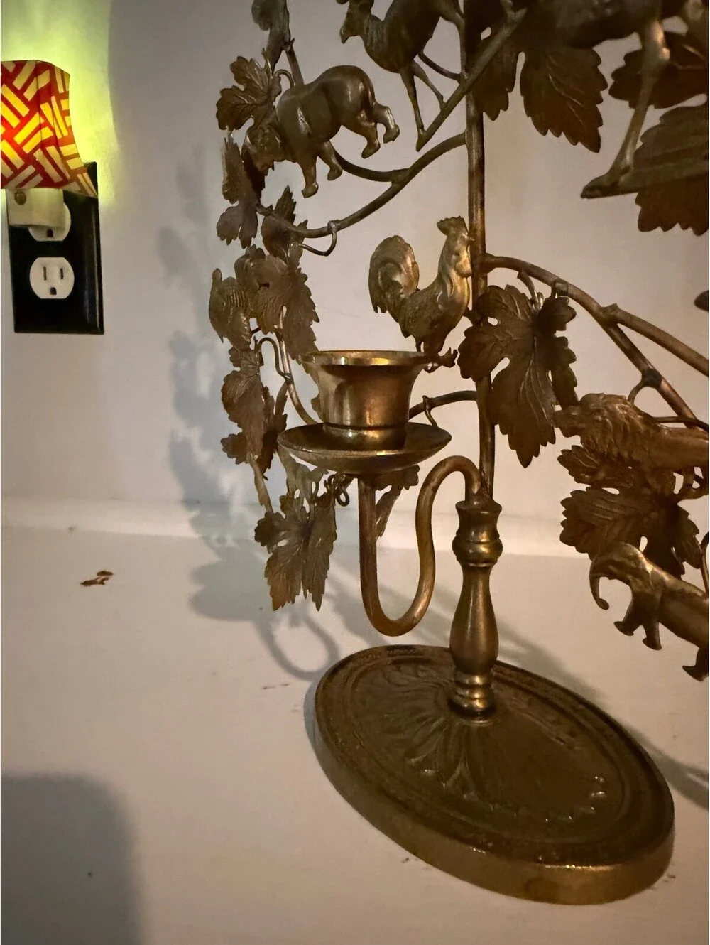 Vintage Brass Tree of Life Animals Birds Candle Holder Sculpture Large Ornate